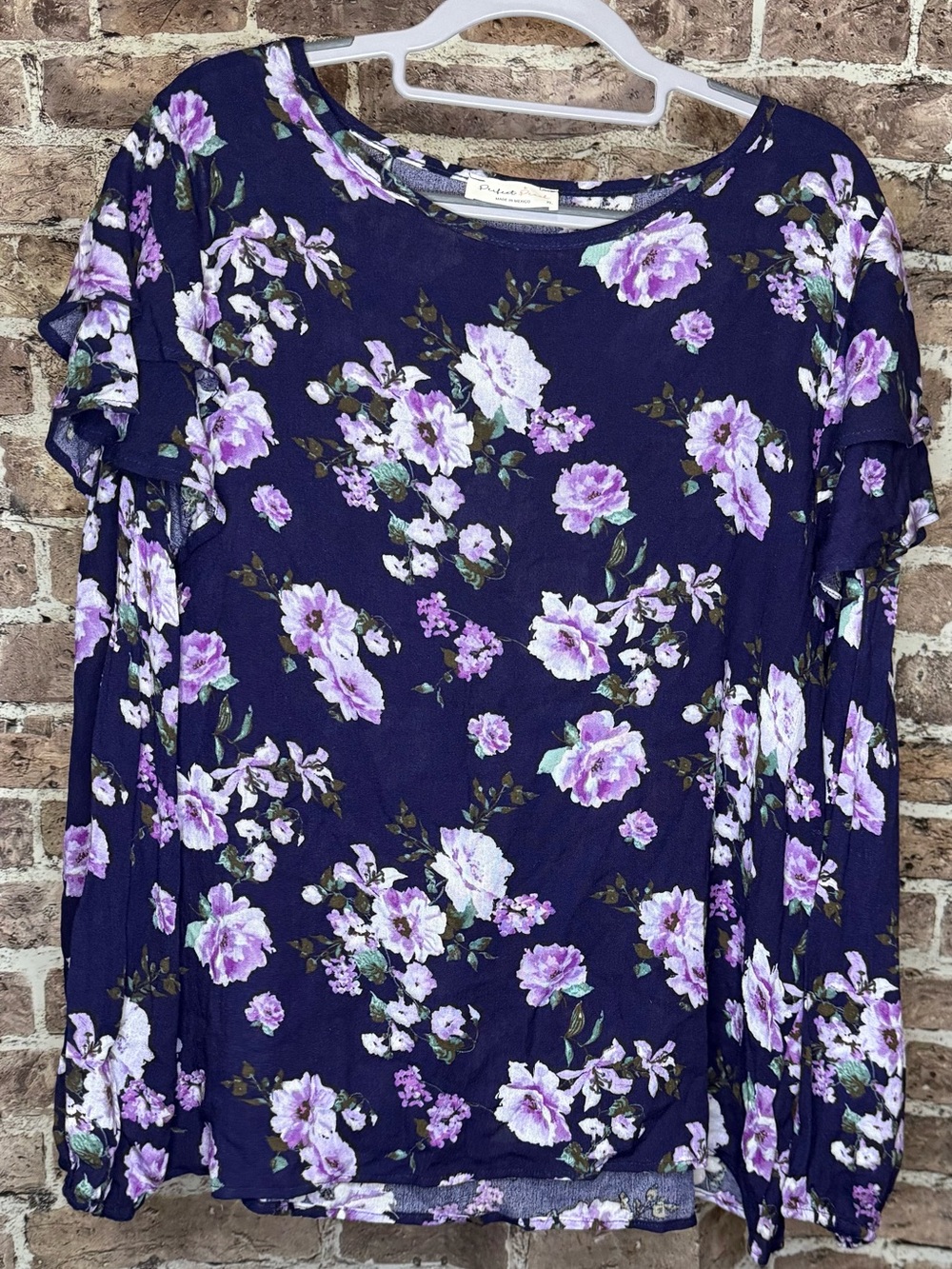 Purple Floral Long-Sleeve Blouse by Paper Crane